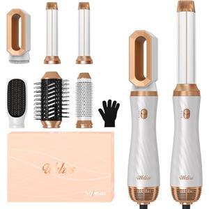 UKLISS Airstyler 6 in 1, Spazzola Asciugacapelli Professionale Set con Arricciacapelli Automatico, Spazzola Lisciante per Capelli, Thermal Brush, Multistyler Regali Set per Donne Styling - Bianco