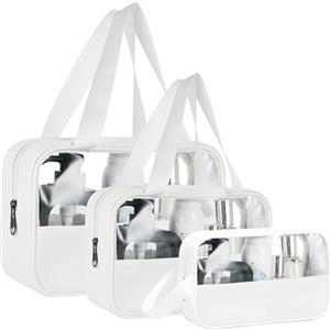 Aucuu Borse Da Toilette Trasparente, 3 Pezzi Beauty Case Trasparente, PVC Trousse da Viaggio Impermeabile, Borsa Cosmetici da Viaggio, Cosmetici Trucco Portatile per Bagno, Piscina, Aereo