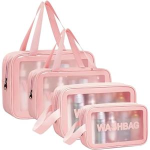 Aucuu Borse Da Toilette Trasparente, 4 Pezzi Beauty Case Trasparente, PVC Trousse da Viaggio Impermeabile, Borsa Cosmetici da Viaggio, Cosmetici Trucco Portatile per Bagno, Piscina, Aereo