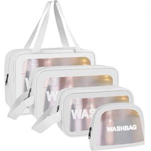 Aucuu Borse Da Toilette Trasparente, 4 Pezzi Beauty Case Trasparente, PVC Trousse da Viaggio Impermeabile, Borsa Cosmetici da Viaggio, Cosmetici Trucco Portatile per Bagno, Piscina, Aereo