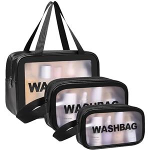 Aucuu Borse Da Toilette Trasparente, 3 Pezzi Beauty Case Trasparente, PVC Trousse da Viaggio Impermeabile, Borsa Cosmetici da Viaggio, Cosmetici Trucco Portatile per Bagno, Piscina, Aereo