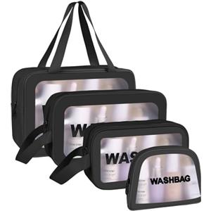 Aucuu Borse Da Toilette Trasparente, 4 Pezzi Beauty Case Trasparente, PVC Trousse da Viaggio Impermeabile, Borsa Cosmetici da Viaggio, Cosmetici Trucco Portatile per Bagno, Piscina, Aereo