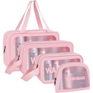 Aucuu Borse Da Toilette Trasparente, 4 Pezzi Beauty Case Trasparente, PVC Trousse da Viaggio Impermeabile, Borsa Cosmetici da Viaggio, Cosmetici Trucco Portatile per Bagno, Piscina, Aereo