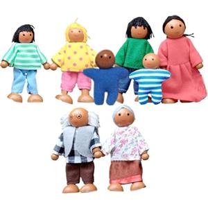 Generico Set di bambole familiari - Mini figure in legno di 8 personaggi, giocattoli articolati per famiglie di case delle bambole | BamboLle educative per giochi di finzione per la narrazione creativa