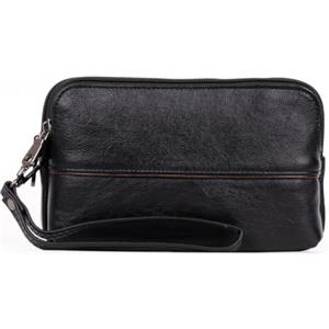 FAOONNMY Uomo Pochette Custodia a Fondina da Cintura in Vera Pelle con Cinturino da Polso e Passante per Cintura, Piccolo Borsa Casual Portafoglio per Telefono, Marsupio Multifunzionale per Viaggio Black