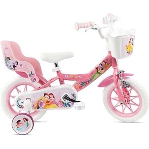 Denver Bike Bicicletta Bambina 12 Pollici Licensed Princess 2-4 Anni, Rotelle Removibili, Freno Anteriore Caliper, Telaio Acciaio, Ruote EVA Antiforatura, Trombetta e Portabambola