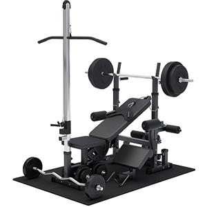 GORILLA SPORTS® Panca Multifunzione - 46 Pezzi, Panca Regolabile, Portabilanciere, Butterfly, Lat Machine, Tappetino Fitness, 2 Bilancieri, 2 Manubri, 100 kg - Stazione Fitness
