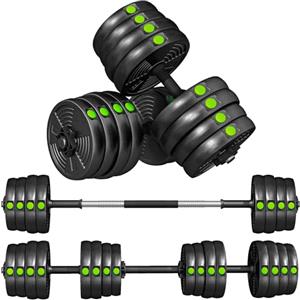 SPORTNOW Set Bilanciere Palestra 2 in 1 Regolabili da 30kg, Set Manubri Regolabili con Impugnatura Antiscivolo, per Allenamento Fitness in Casa, Nero e Verde