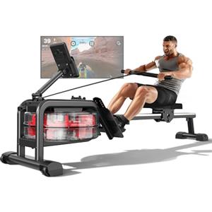 VOWVIT Vogatore Professionale per Casa con Monitor Bluetooth & Porta Tablet, Vogatore ad Acqua Compatibile con App Kinomap, Facile da Montare, Altezza Massima utente 210 cm