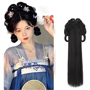 LYHHGS Hanfu Parrucche Cosplay Donne Anime nere Antico cinese Hanfu Parrucche Copricapo Accessori Hanfu Parrucche lunghe diritte Parrucca nera Fascia (Color : Golden cicada)