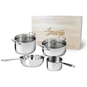 PENTOLE AGNELLI BATTERIA PENTOLE PER INDUZIONE ALUINOX MIRROR FINISH 3 PLY SET3PLYMF06