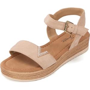 JOMIX Sandali Estive Eleganti da Donna Morbida e Traspirante Suola Resistente All'usura e Antiscivolo Design con Fibbia Regolabile Regolare l'elasticità Liberamente WWS250367-7 (Beige,37)