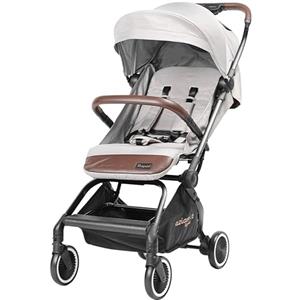 AZIAMOR Passeggino Rapid con Schienale Multiposizione, Imbottitura in Pelle, Cappottina Parasole Estendibile, Sistema Cintura 5 Punti, Freno Posteriore, Grigio, Fino a 30 kg