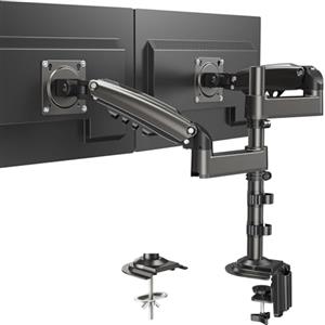 HUANUO Supporto schermo PC 2 schermo da 13 a 32 pollici, braccio per schermo PC regolabile in altezza, braccio schermo PC a movimento completo supporto VESA 75 x 75/100 x 100 mm