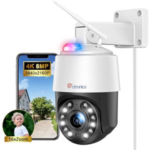ctronics 4K 8MP 16X Zoom Ottico Telecamera Wi-Fi Esterno 5Ghz/2.4Ghz,Auto Cruise/Tracking/Zoom Videocamera Sorveglianza,Rilevamento di Persone/Veicoli/Animali Domestici,Visione Notturna 60M
