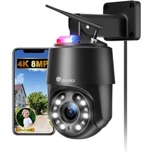 ctronics 4K 8MP 16X Zoom Ottico Telecamera Wi-Fi Esterno 5Ghz/2.4Ghz,Auto Cruise/Tracking/Zoom Videocamera Sorveglianza,Rilevamento di Persone/Veicoli/Animali Domestici,Visione Notturna 60M (nero)