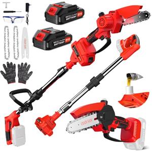 Lmozim Set 2 in 1 Potatore ad Asta a Batteria e Motosega a Batteria, Mini Motosega Senza Fili da 8 Pollici con 2 Batterie Ricaricabili, Asta di Prolunga da 153 cm, Motore in Rame Puro da 650 W, Angolo di