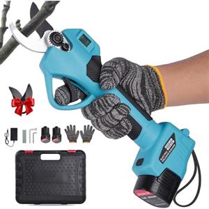 MISTRO Forbici Potatura a Batteria: Cesoie a Batteria per Potatura con Regolabile 35mm con 2 Batterie 2000mAh, Display LED, Forbice potatura a Batteria per Potatura Giardino, Olivo Electric Pruning Shears