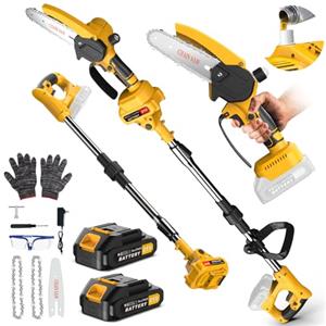 Lmozim 2 in 1 Motosega Telescopica & Mini motosega a Batteria 6 pollisi, Potatore Elettrico con Manico Telescopico Tanica per Olio Sega per Rami a 2Batteries 2000mAh, Adatta per Giardino, Cortile e Fattoria