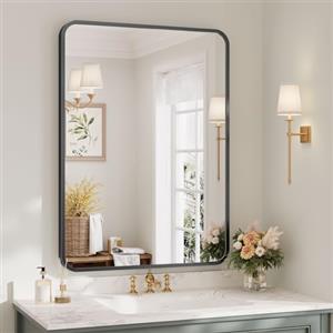 Dripex Specchio da parete Rettangolare, 55 x 75 cm HD Specchio con cornice in alluminio,Specchio cosmetico, infrangibile specchio decorativo per Bagno Spogliatoio Soggiorno (Nero)