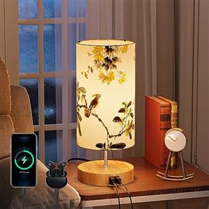 GPATIO Abat Jour da Comodino Moderne, Lampada da Comodino con Controllo Touch, Stampato Paralume Lampada da Tavolo Dimmerabile con Porte di Ricarica 2 USB per Camera Letto, Lettura, Soggiorno Ufficio