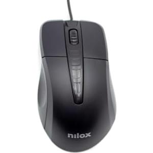 Nilox, Mouse USB 1000 Dpi, Ergonomico con Tracking Ottico , Configurazione Semplice con Plug and Play, Compatibile con Windows, Mac e Linux, Nero