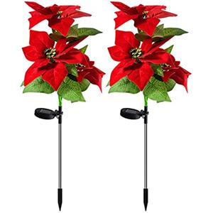 JYCRA 2 luci solari a forma di stella di Natale a forma di fiore, luce artificiale a LED per giardino, cortile, patio, vialetto, decorazione
