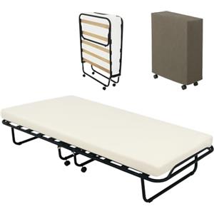 SEDIAOFFICE - Brandina Pieghevole con Materasso Singolo 80x200 con Materasso Alto 7cm e Rete a Doghe in Betulla, Letto Singolo, Struttura in Acciaio, Fabbricata Interamente in Italia (Bianco 12 Doghe)