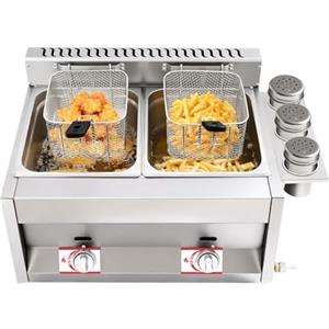 Garbenat Friggitrice a gas commerciale, 2 x 6 l, doppia friggitrice, in acciaio INOX, friggitrice commerciale con 2 cestelli filtranti e coperchio, grande capacità, friggitrice a gas per ristoranti
