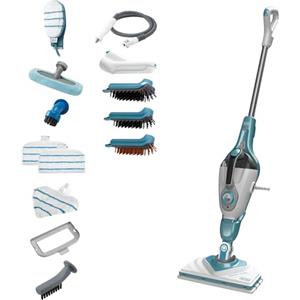 Black+Decker BHSM1610DSM-QS Scopa a Vapore Multifunzione con Filo 1600W, Corpo Staccabile, Testina Delta e Guanto STEAMITT, 14 accessori, Tempo di riscaldamento 15 s, Serbatoio dell'acqua 500 ml
