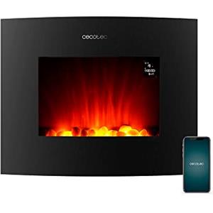 Cecotec Camino Elettrico ReadyWarm 2650 Curved Flames Connected, 2000 W. Controllo Wi-Fi. Telecomando Pannello curvo in vetro tiepido. Fiamma indipendente e regolabile.
