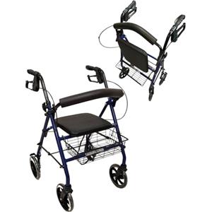 TERMIGEA RO10 - Deambulatore per Anziani con Seduta Pieghevole, Carrello per Anziani per Camminare in Acciaio (Portata 130KG) Sedile e Schienale Imbottito, Freni di Stazionamento, Altezza Regolabile