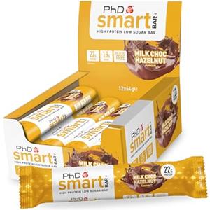 PhD Nutrition Smart Bar Barretta proteica 12x64g Cioccolato al latte e nocciole - Protein Bar con 22g di proteine e poco zucchero, Adatta per una dieta macro