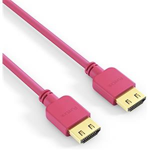 PureLink PI0505-010 Cavo di collegamento HDMI ad alta velocità (4K UltraHD (2160p), Ethernet, 18Gbps), HDMI-A maschio a HDMI-A maschio, certificato, senza alogeni, ultra piatto, 1.00m, magenta.