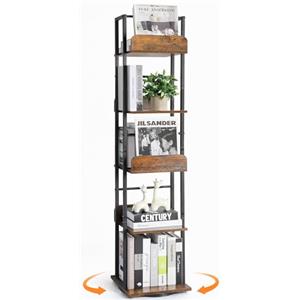 Bikoney Libreria Girevole a 5 Ripiani, Scaffale Angolare a Colonna Libreria Alta e Stretta in Stile Industriale Scaffale da Pavimento in Metallo per Soggiorno Ufficio e Spazi Ridotti Nero