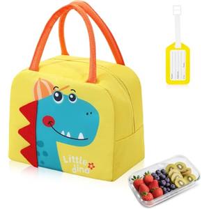 Aucuu Borsa Termica, Borsa per il Pranzo, per Bambini, Piccola Borse Termica per Viaggi, Mini Borse Frigo Pieghevole e Impermeabile Interno in Alluminio-(Dinosauri)