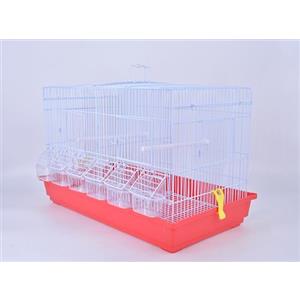 Pet's Solution - Gabbia Cova per Uccelli come Canarini, Cocorite e Bengalini, Ideale per Allevamento, con Divisorio, 2 Posatoi e 6 Mangiatoie - Rosso 58X35X36,5h cm