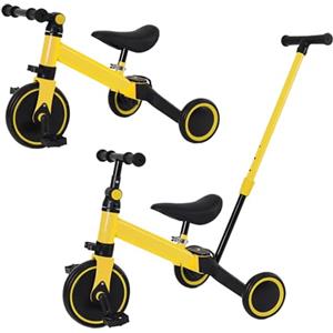 XUANYU 4 in 1 Triciclo Evolutivo Bambino, Bicicletta con Pedali Rimovibili per Bambini 1-7 Anni, Mini Bici/Girello con Maniglione Parentale, Bicicletta Evolutivo per Ragazze e Ragazzi (Nero-giallo)