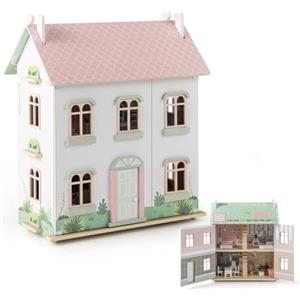 RELAX4LIFE Casa delle Bambole Realistica, Casetta in Legno per Bambini a 3 Piani e 5 Stanze con 1 Balcone, Casa delle Bambole Gigante con Mobili Divertenti, Multicolore, 61 x 26,5 x 71 cm (5)