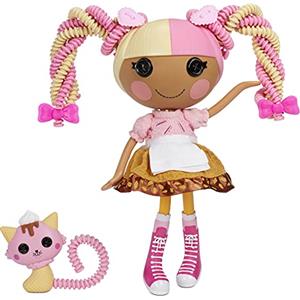 MGA Lalaloopsy Silly Hair Bambola Scoop Wafflecone 33cm con Gattino e 11 Accessori - Capelli Multicolori e Confezione Riutilizzabile
