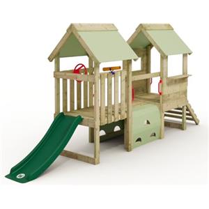 Wickey My First Playground 2 Parco giochi per bambini, struttura per arrampicata, parco giochi da giardino per bambini in legno massiccio impregnato con scivolo verde e telone verde pastello