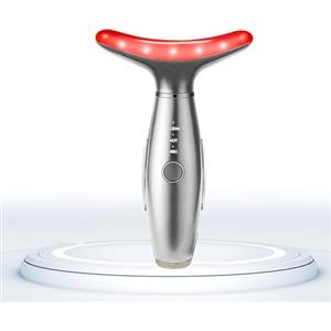 TLINNA Massaggiatore viso -7 colori rosso-terapia per viso e collo per rughe, doppio mento, massaggiatore viso vibrante con termiche (argento)