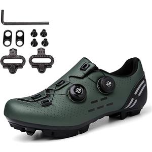 PENXZT Scarpe da Ciclismo MTB da Uomo, Scarpe Mountain Bike Compatibili con Pedali SPD 2 Bulloni Zapatilla de Ciclismo All'aperto,Verde,38 EU