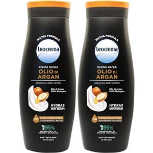 Leocrema - Crema Corpo All'Olio di Argan Biologico, Texture Ricca e Vellutante ad Assorbimento Rapido, Idratazione per 72 ore, 400ml (Confezione da 2)