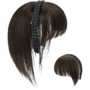 AZIDWERYQ Parrucca Fascia Intrecciata, Fascia 10 Frangia, Treccia Torsione Posticci Lisci Marrone Scuro Clip Per Capelli In Topper Estensione Per Capelli Con Frangia Estensioni Per Donna