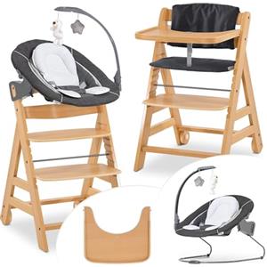 hauck Alpha Move Set Deluxe - Seggiolone in Legno Evolutivo Da 0 Mesi - Sedia Bambini Regolabile con Sdraietta Neonato Reclinabile, Cuscino e Vassoio - (Bouncer: Melange Grau)