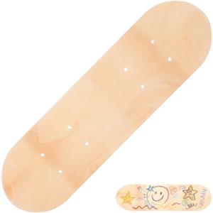 HOOTNEE Skateboard bianco per bambini, monopattino non verniciato, in legno, per fai da te e graffiti, con fori preforati per sostituzione e decorazione, 43 x 12 x 1 cm
