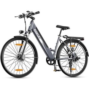 Qekud MTB Bici Elettriche per Adulti, 7 Velocità Bicicletta Elettrica da 36V/12,5 Ah, Urban Commuter Ebike, Freno a Disco Idraulico, con APP, telaio alluminio per Ogni Terreno & MTB (grigio, 26 pollice)
