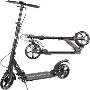 KRUZZEL Monopattino a pedale per bambini, adulti, 200 mm, pieghevole, altezza regolabile, 100 kg, portata a mano e a pedale, colore nero 23550