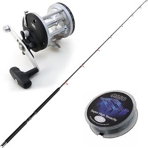 Generico Kit Pesca Traina Canna Trabucco Neptune Xt Trolling 180cm 20-30 LB + Mulinello Lineaeffe Sea Captain 300 Con Frizione a Stella. Bobina Di Filo Asso 600m In OMAGGIO!